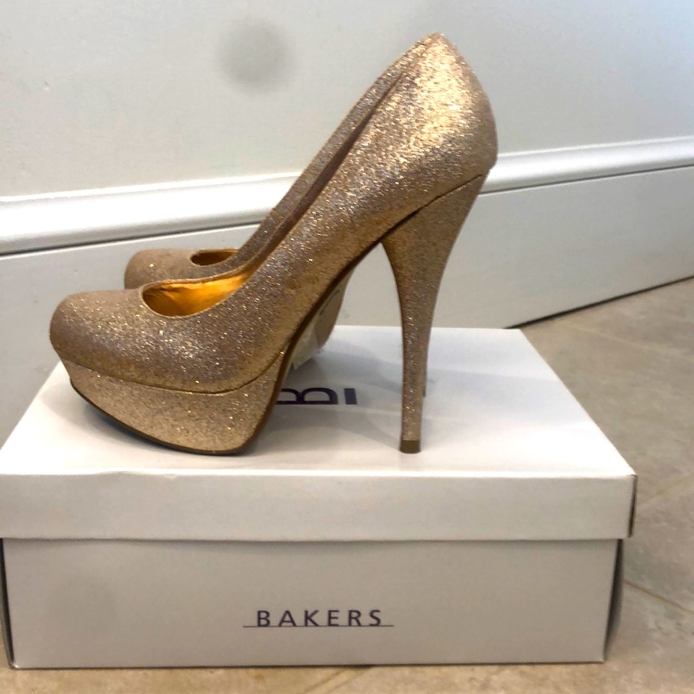 Gold sparkle platform heels